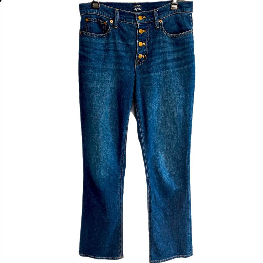 J Crew mid-rise Flare Crop Dark Wash Jeans, size 28T